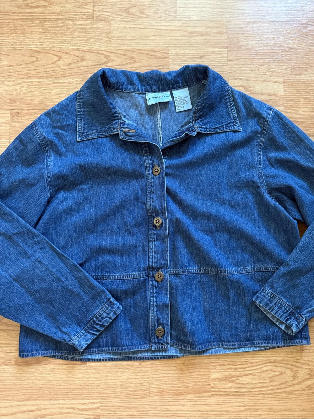 Vintage 90s Studio Ease Boxy Cropped Denim Shacket Jacket Medium Wash 14W